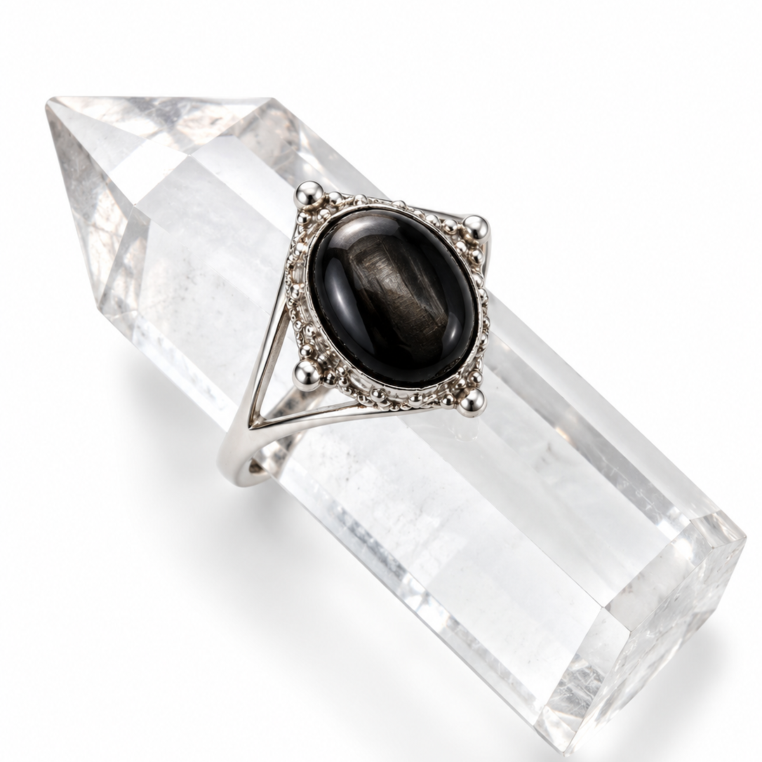 Silver Sheen Obsidian Ring