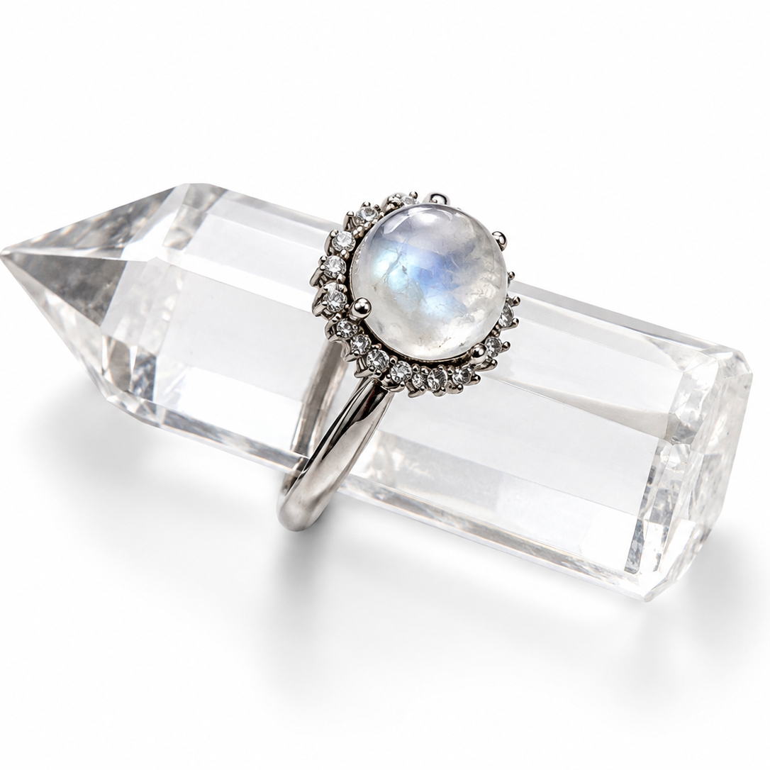 Moonstone Halo Ring