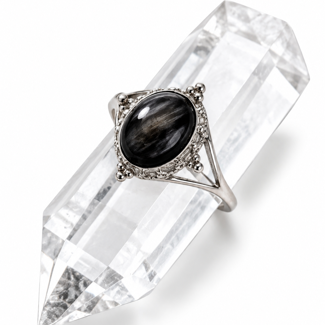 Silver Sheen Obsidian Ring