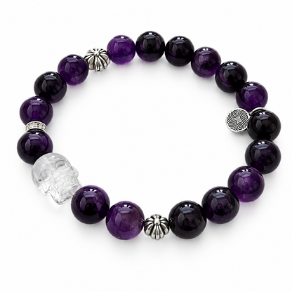 Brazilian Amethyst & Clear Quartz Skull Bracelet
