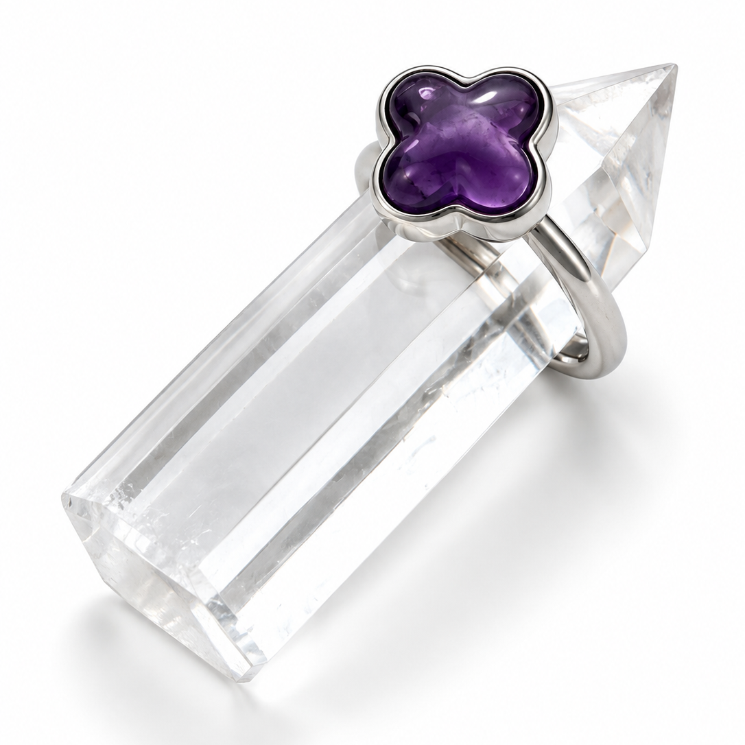 Amethyst Four-Leaf Flower  Ring