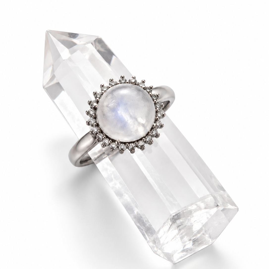 Moonstone Halo Ring