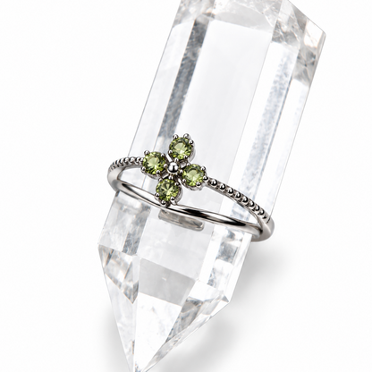 Peridot Four-Leaf Flower Adjustable Ring