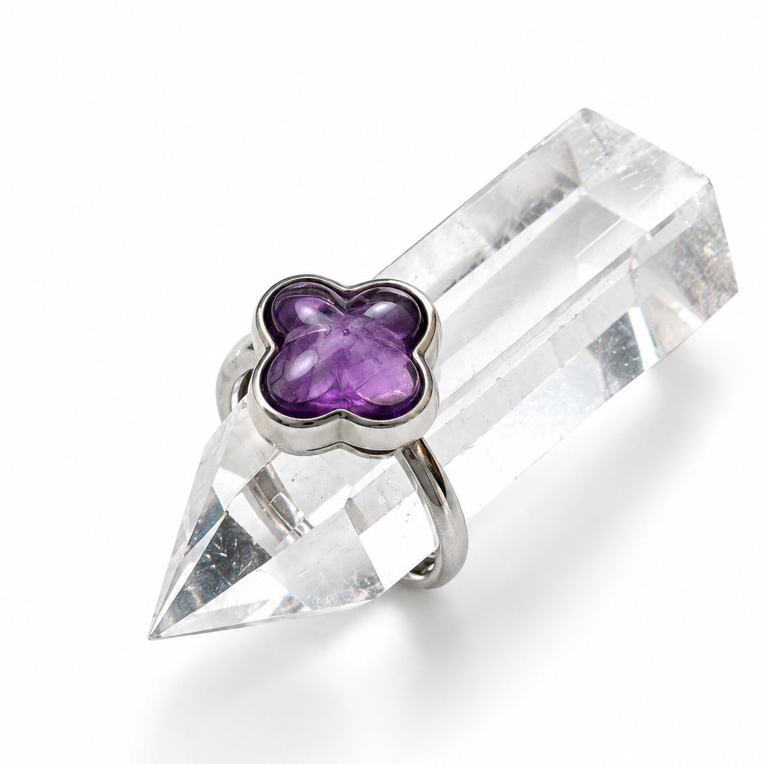 Amethyst Four-Leaf Flower  Ring